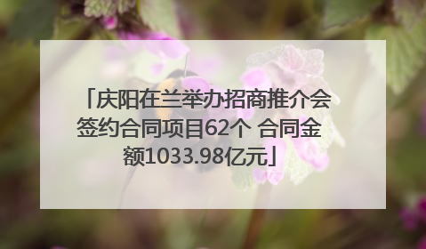 庆阳在兰举办招商推介会 签约合同项目62个 合同金额1033.98亿元