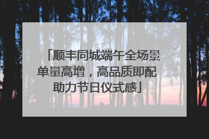 顺丰同城端午全场景单量高增，高品质即配助力节日仪式感